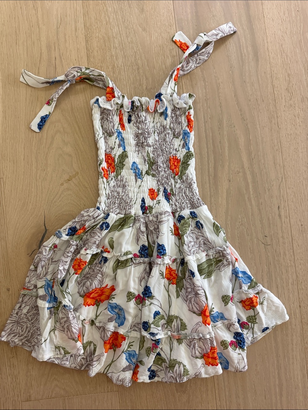 3XS fancy ruched top mini dress with shoulder ties.